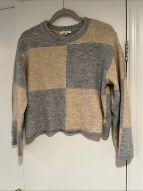 Z Supply Beige and Gray Block-Pattern Crewneck Sweater